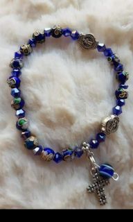Made in USA beautiful blue cloissone St Benedict protection rosary bracelet