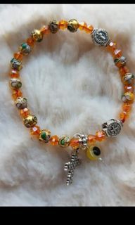 Made in USA beautiful cloissone orange rosary protection bracelet rosary