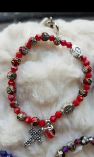 Made in USA beautiful red cloissone St Benedict protection rosary bracelet