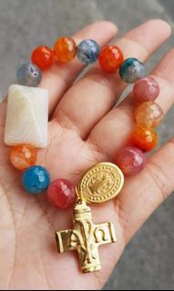 Made in Vatican Rome beautiful agate beads with St. Benedict protection rosary bracelet