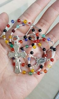 Made in Vatican Rome beautiful agate colorful beads rosary necklace