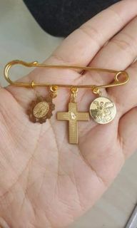 Made in Vatican Rome cross with engraved our father prayer with archangel angel and Guadalupe protection brooch pin