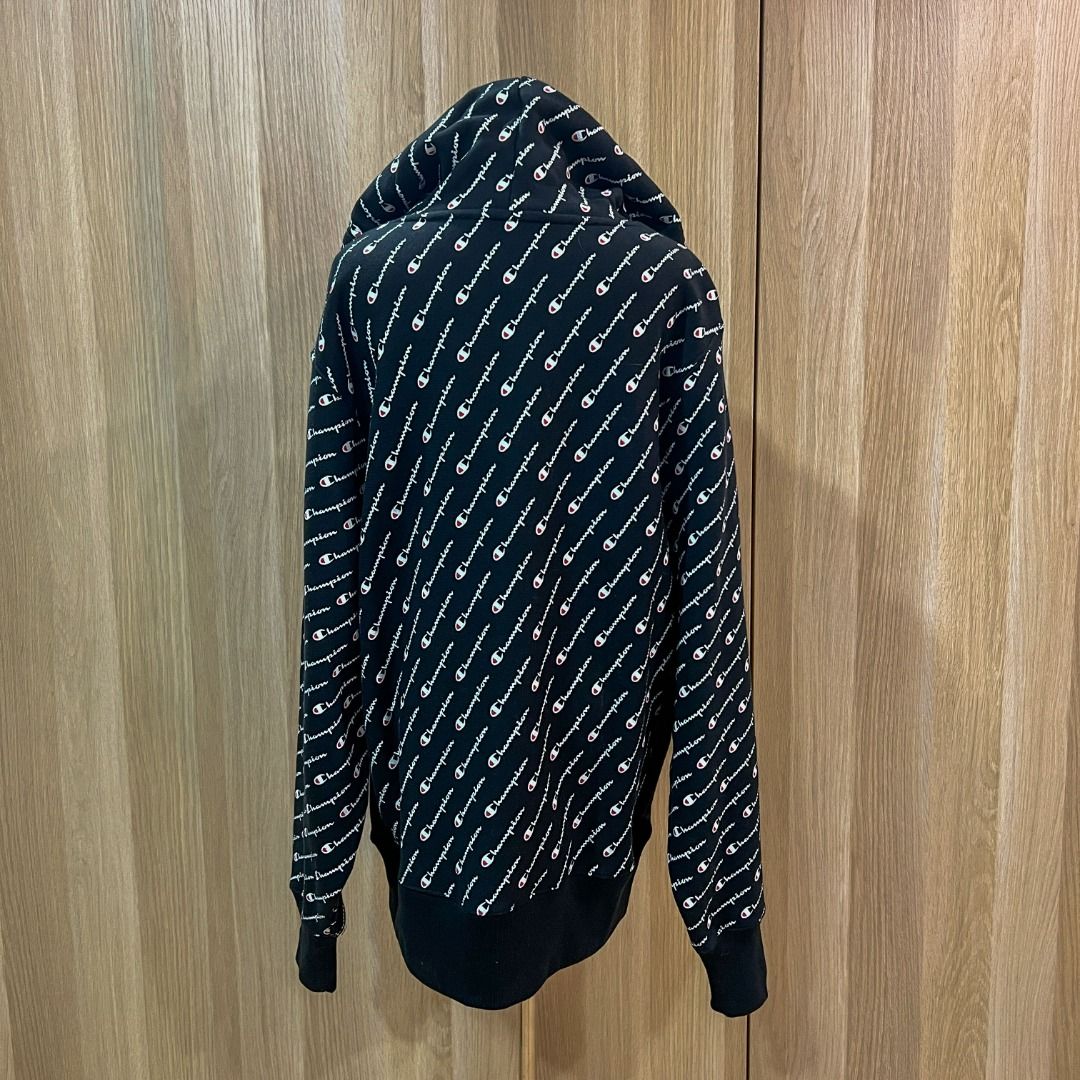 P67. CHAMPION MEN WOMEN REVERSE WEAVE BLACK MONOGRAM HOODIE TOP SWEATER OUTWEAR HYPEBEAST SIZE LARGE ORIGINAL