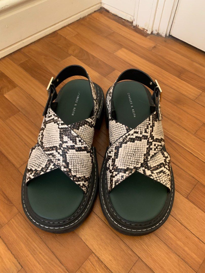 Perline Snake Print Crossover Slingback Sandals