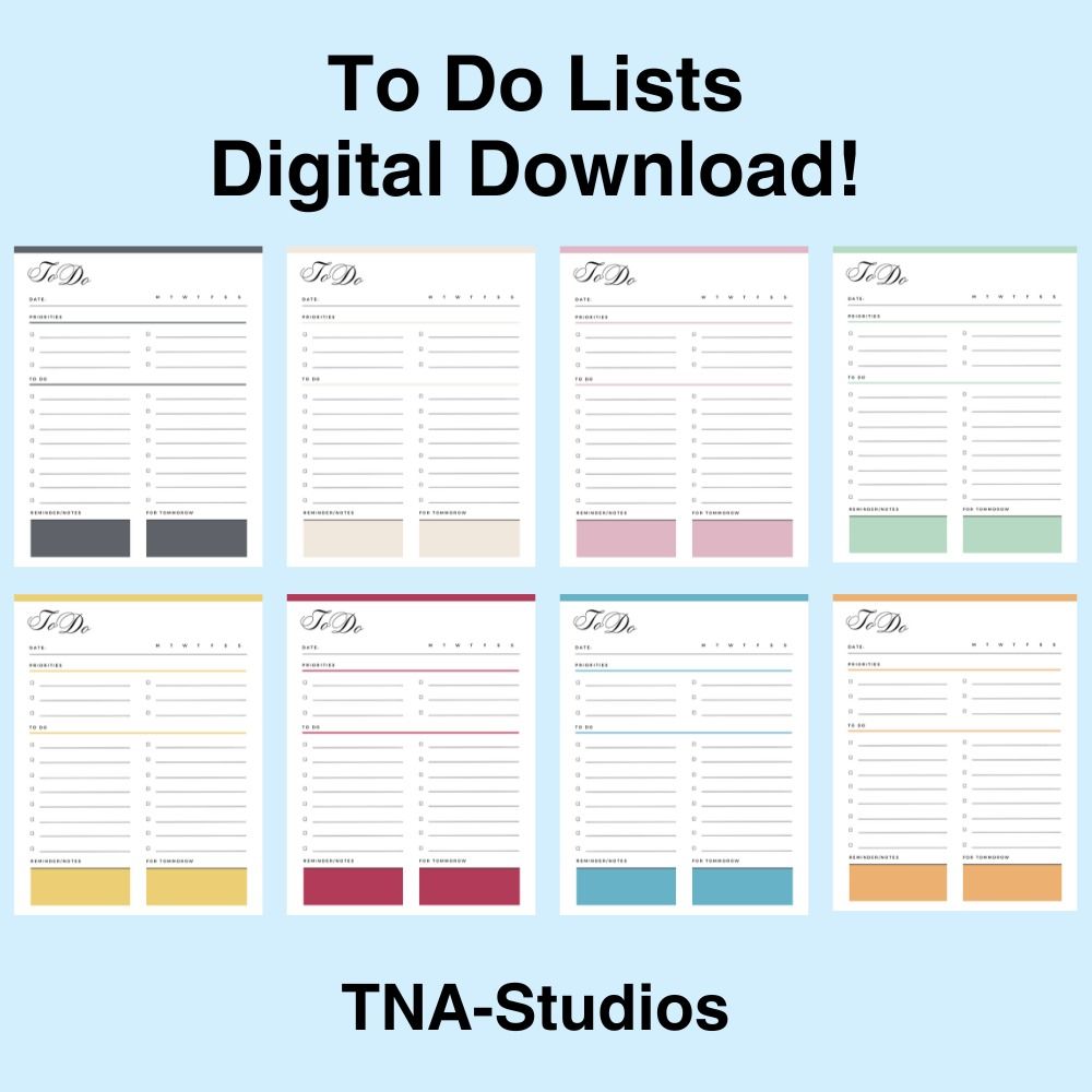Printable To Do List, Daily, weekly to-do pdf planner checklist