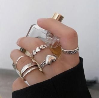 Punk Heart Rings Set Silver Plated Rings for Women Zircon