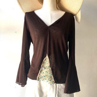 rare vneck top with bell sleeves and navel cutout beaded vintage boho summer beach resort wear y2k fairycore