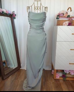 Sage green silk bridesmaid dress
