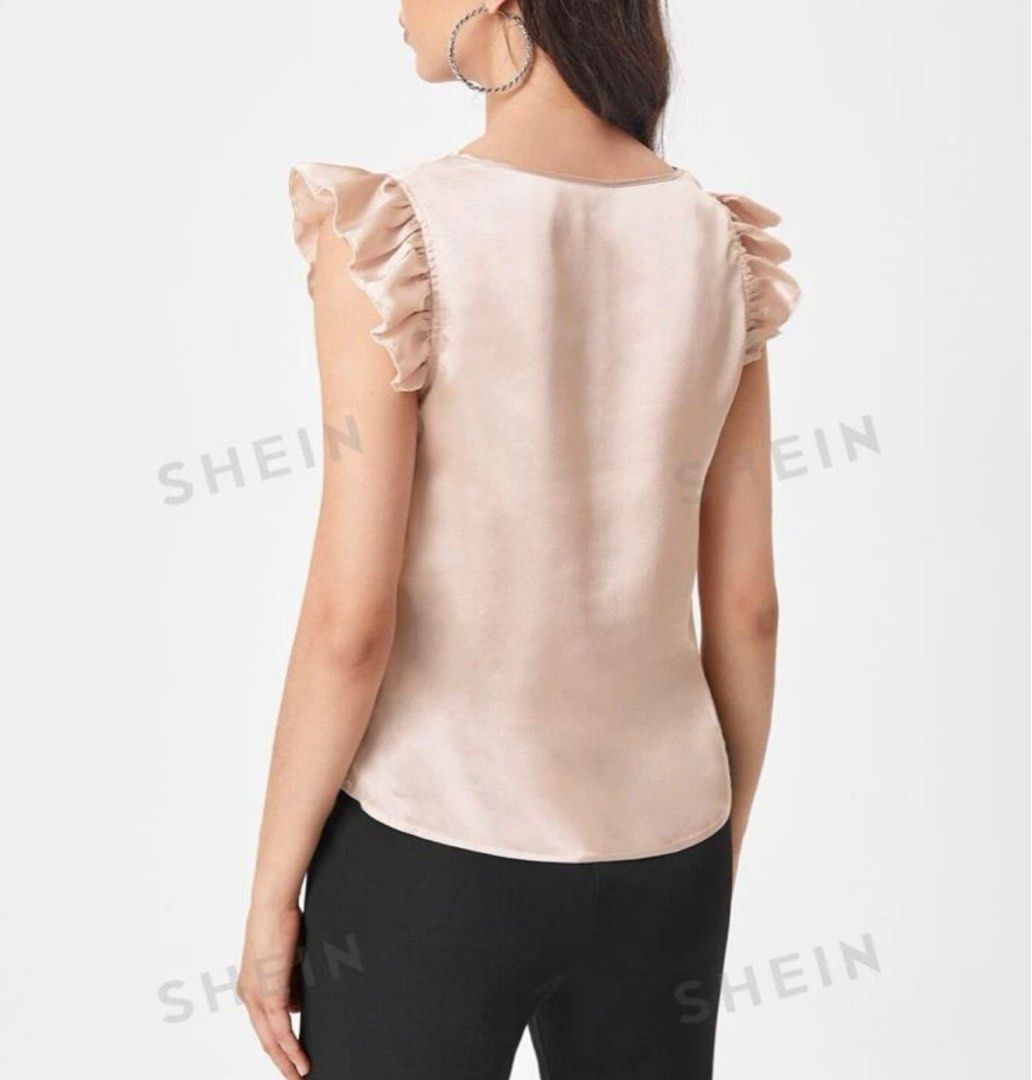 Shein baby pink ruffle top (Category: Blouses) located in Quezon City. Submitted by desertflow (Listing ID 1287025197, Image 2). Description: - used thrice only.