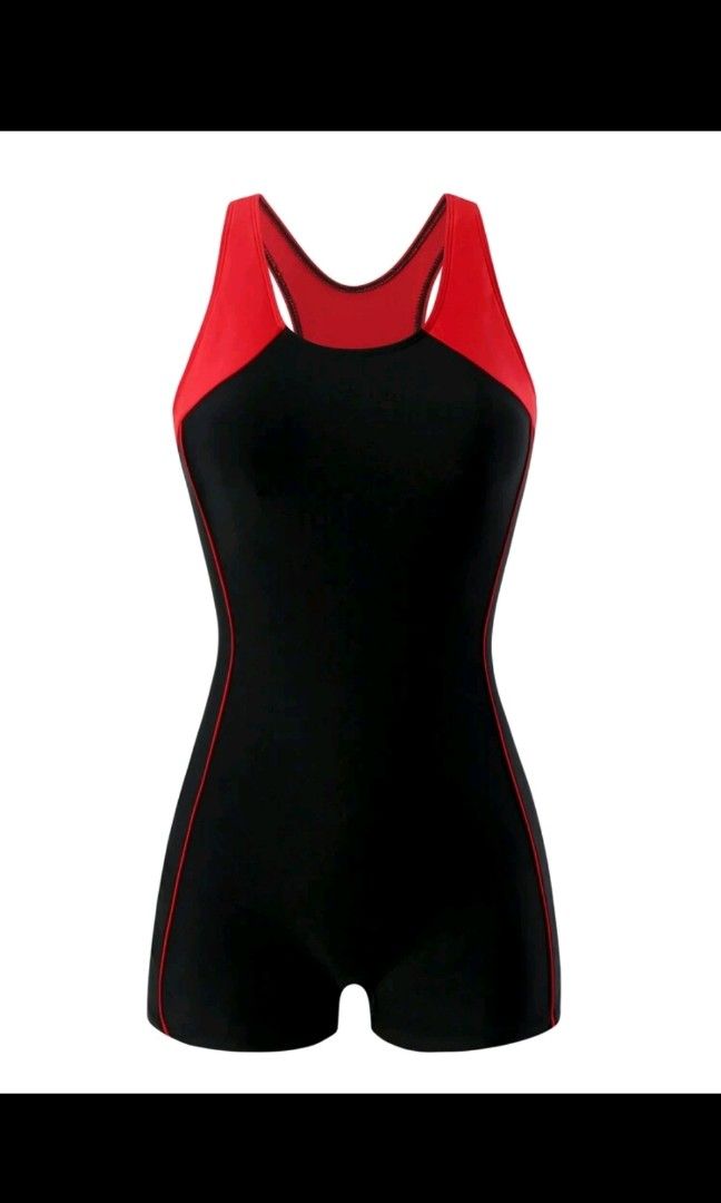 Lemef One Piece Swimsuit Boyleg Sport Swimwear for Women Black and