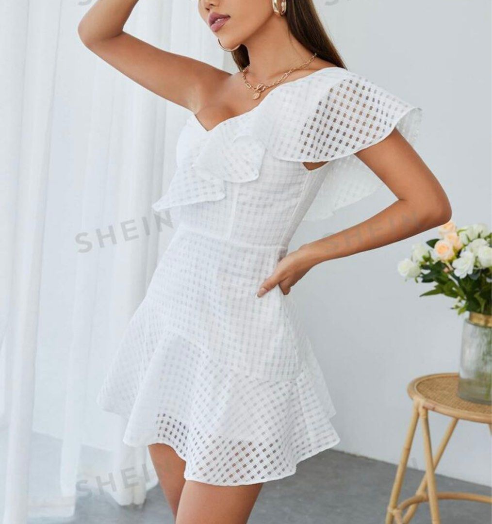 Shein white ruffle dress (Category: Dresses) located in Quezon City. Submitted by desertflow (Listing ID 1287027667, Image 3). Description: - used once only.