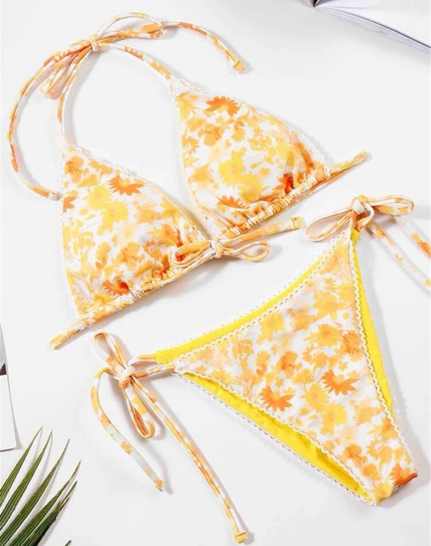 Shein yellow floral triangle bikini (Category: Bikinis & Swimsuits) located in Quezon City. Submitted by desertflow (Listing ID 1287025573, Image 2). Description: - used once only.
