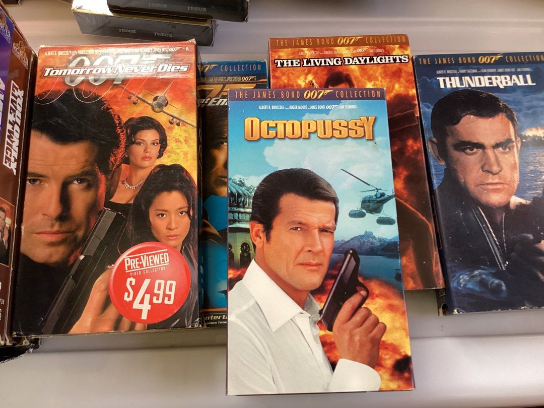 The James Bond Collection (Category: Storybooks) located in Davao. Submitted by ferdipt (Listing ID 1286916003, Image 3). Description: VHS HI-FI Titles: 1. From Russia with Love 2. Live and Let Die 3. A view to a Kill 4. Tomorrow Never Dies 5. You only Live Twice 6. The Living Daylights 7. Diamonds are Forever 8. Goldfinger 9. The World is not Enough 10. Octopussy 11. Thunderball 12. Dr. NO 13. License to Kill 200 pesos each or 2 for 300 .