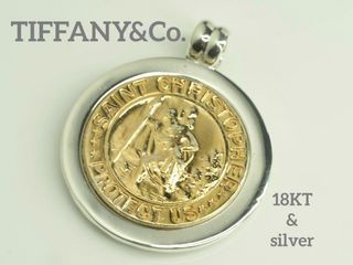Tiffany K18KT & Silver St. Christopher Coin Pendant Top