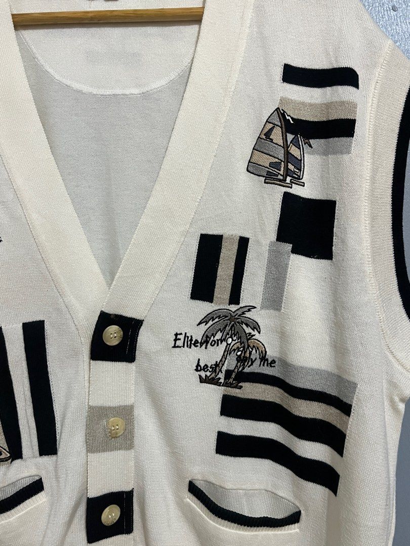 White Button Down Knitted Sweater Vest | y2k preppy winter (Category: Vests) located in Antipolo. Submitted by kiksy.closet (Listing ID 1286922038, Image 2). Description: White Button Down Knitted Sweater Vest | y2k preppy winter Size: 2XL Flaws: Needs wash on certain areas due to stain/discoloration.