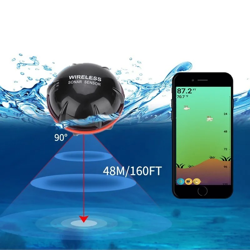 XA02 Wireless Bluetooth Smart Sonar Fish Finder 48m/160ft Fish