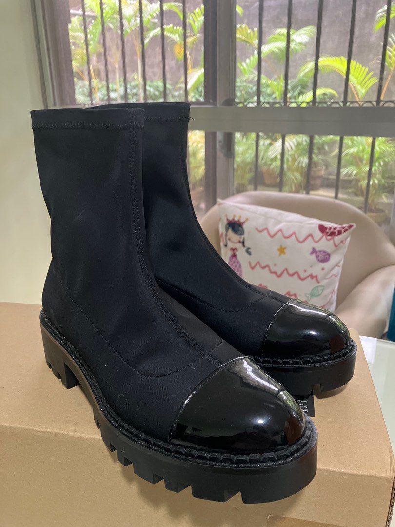 Zara flat ankle boots with toe cap detail on sale