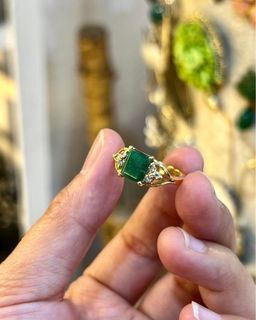 14 karat gold emerald with diamonds