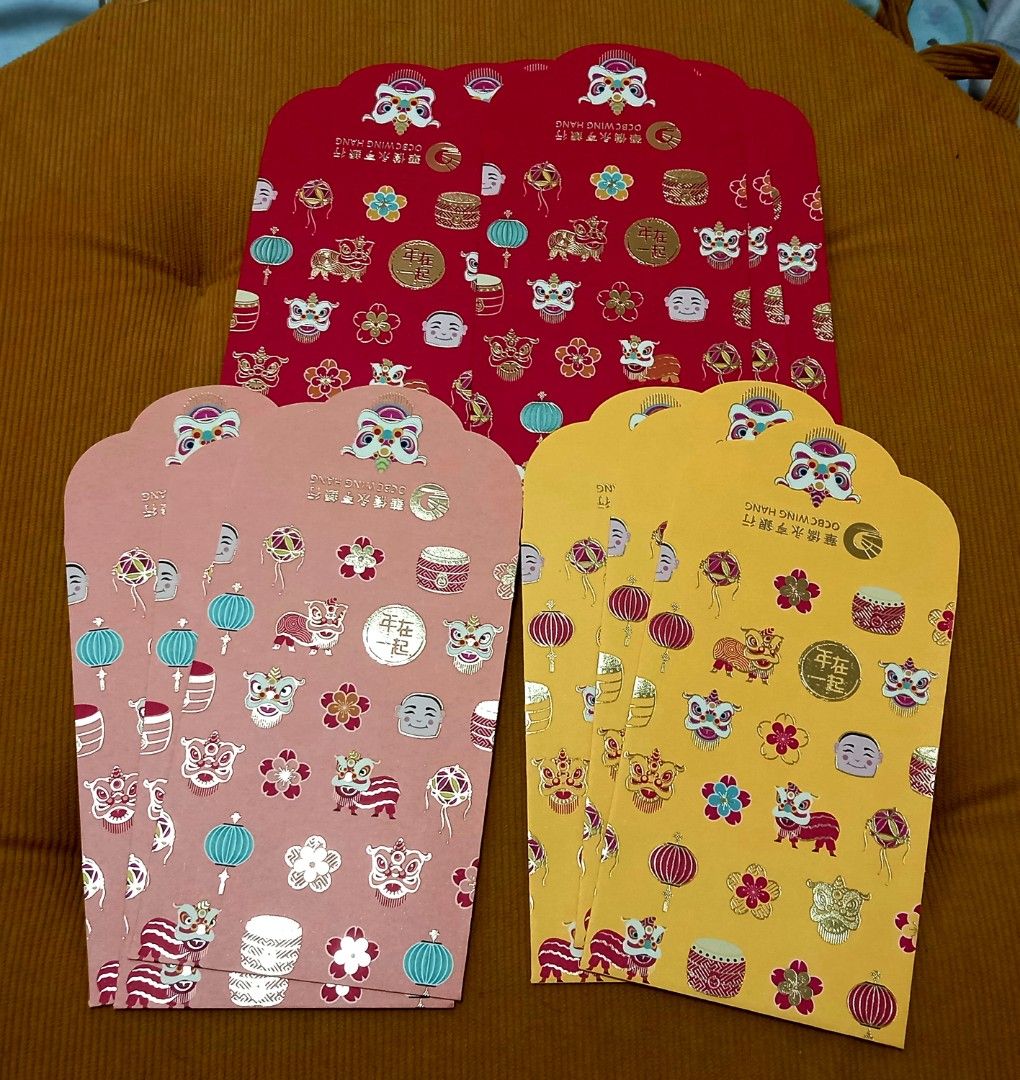 全新華僑永亨銀行利是封(紅色封6個、粉紅色封3個、黃色封3個，共12個利是封$30) OCBC WING HANG 龍年, 興趣及遊戲,  手作＆自家設計, 文具及工藝-