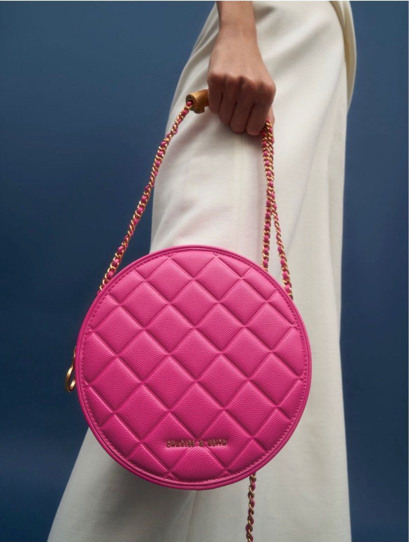 Charles and Keith Kwan Quilted Circle Bag Fuchsia NEON PINK