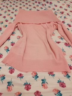♡ Lovely Pink Coquette Dollette Y2k  Vintage Foldover Sweater Jfashion Sanrio Harajuku Acubi Lolita Baby Pink Dainty Ribbed Cable Knit ♡