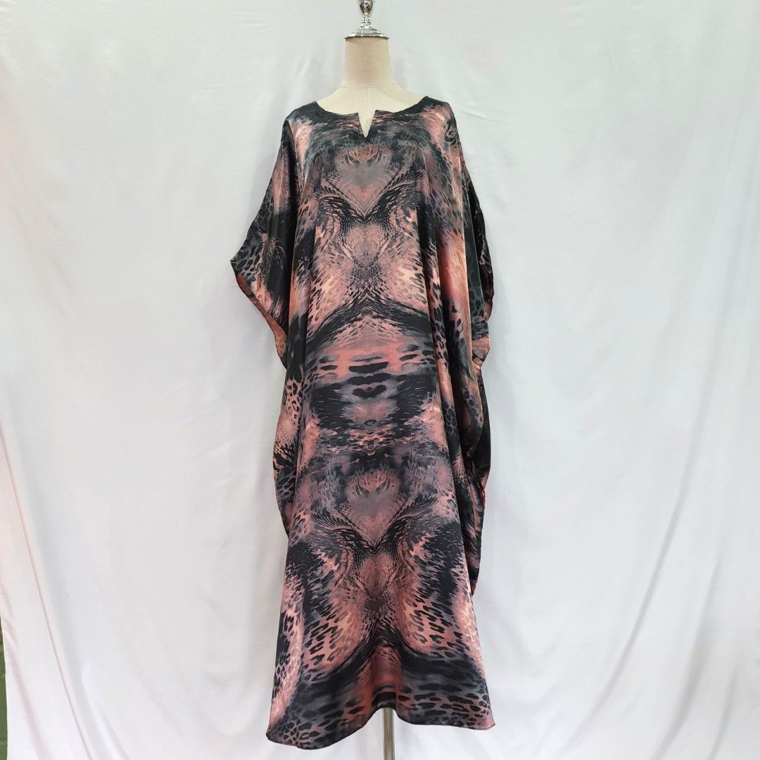Abstract Printed Satin Polyester Kaftan Sleepwear Nightgown
