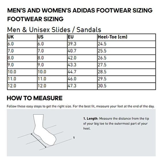 Adilette top size chart