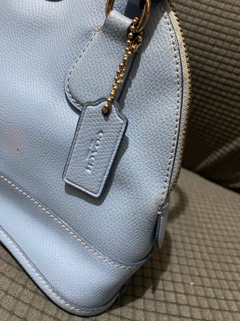 Authentic coach baby blue katy satchel (Category: Luxury Bags & Wallets) located in Pasig City. Submitted by ladyljoa (Listing ID 1287296674, Image 3). Description: ❗️Pre loved from korea ❗️Authentic coach baby blue katy satchel ❗️YKK zipper with hang tag ❗️adjustable strap ❗️washable stain ❗️no open pipe ❗️no rubs ❗️normal sign of wear ❗️hardware condition : 9/10 coach engraved ❗️Overall condition: 9/10 preloved ❗️Mode of payment : BPI, Gcash, P