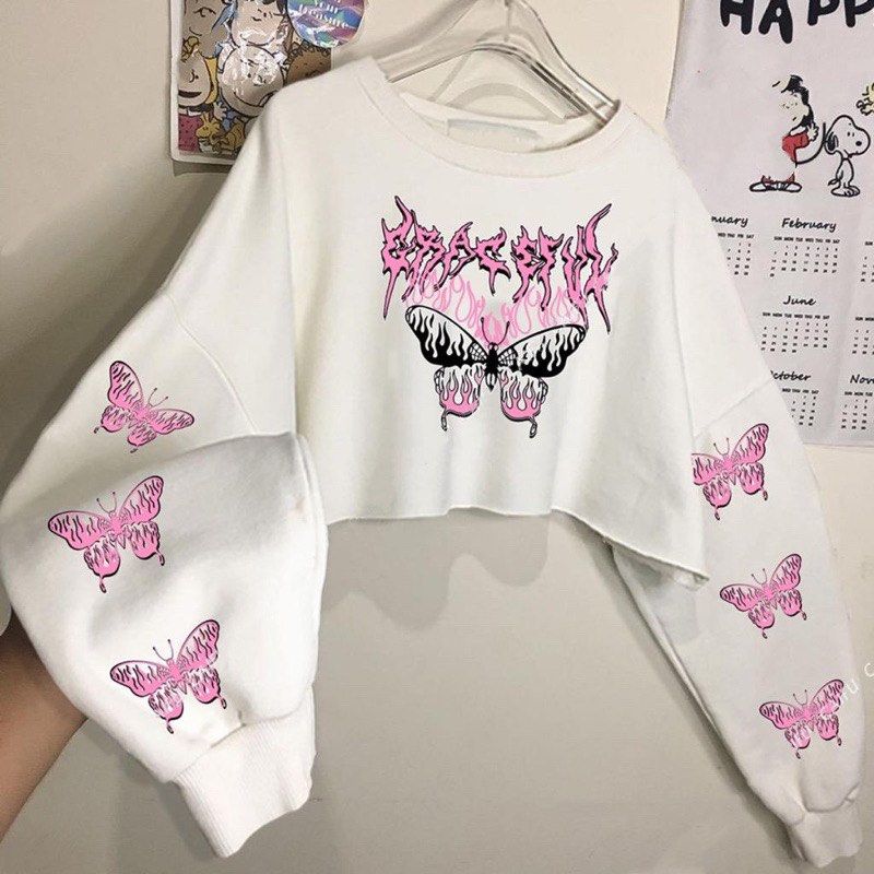 Baju Atasan Wanita Sweater Crop Top Bracfful Fleece