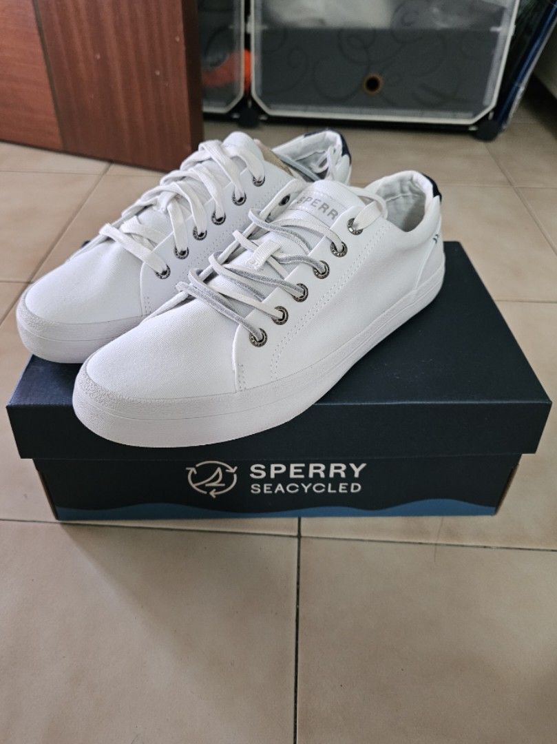 BNIB Sperry Men Textiled White Sneaker Seacycled Striper II
