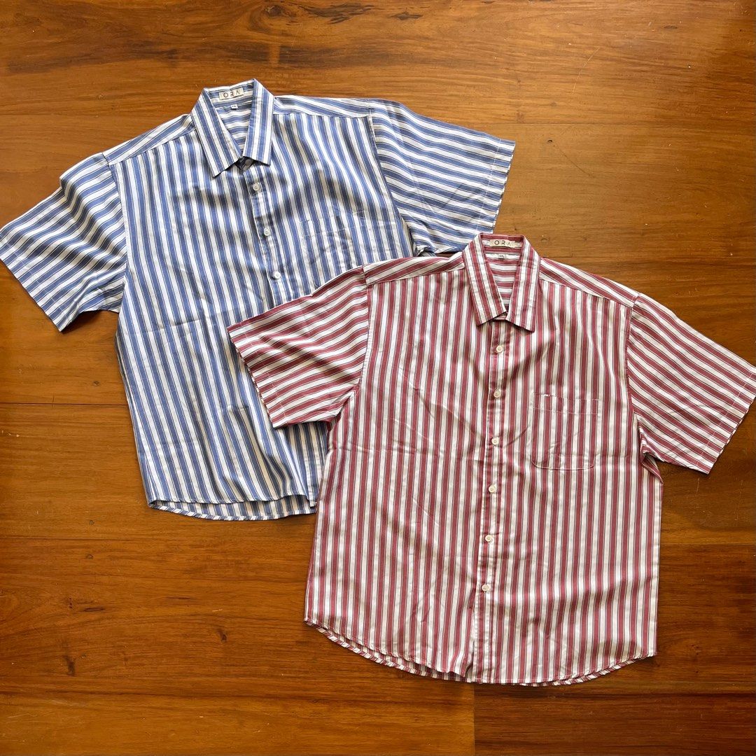 Buttondown Polo Shirts (Category: Tshirts & Polo Shirts ) located in Muntinlupa City. Submitted by _sbstnm (Listing ID 1287210808, Image 1). Description: Pair of Bangkok brand cotton buttondown shirts in striped fabric. Sold as set or may be broken up at ₱400 each. Tag size: XXL Actual measurements (inches, laid flat) Width: 25 Length: 32 MOP: Gcash or BPI transfer only Shipping: Lalamove, GrabExpress, J&T Express parcel (fees to be shouldered by