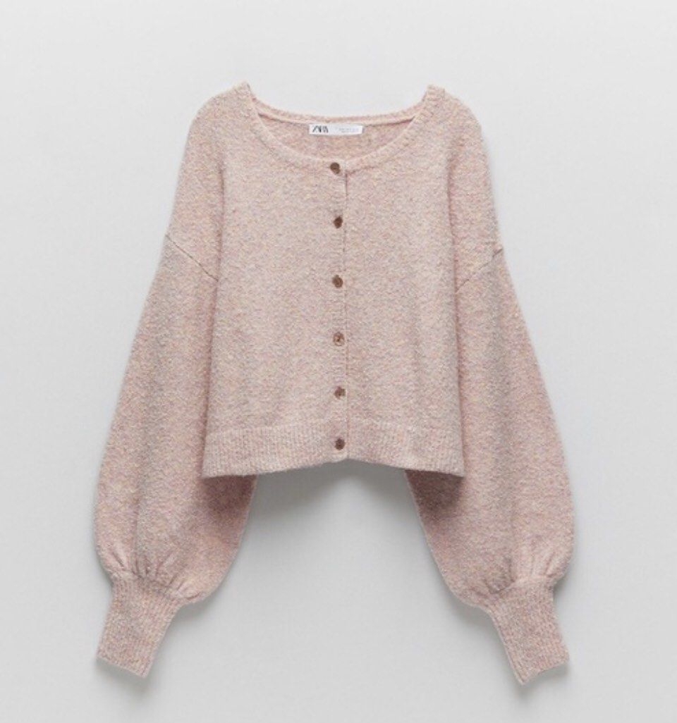 Cardigan zara knit fuzzy rajut pink, Fesyen Wanita, Pakaian Wanita