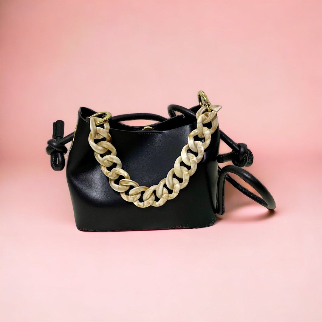 Chain Black leather Bucket Bag Women s Fashion Bags Wallets