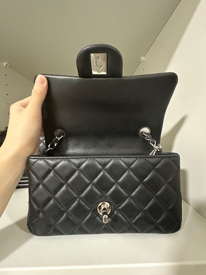 Chanel Classic Flap Mini Rectangle Rectangular Rec Black SHW