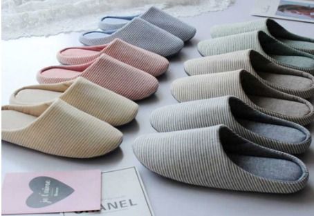 Comfy Striped Bedroom Slippers for Men or Women Couple Slip On Closed Toe Japan Style
