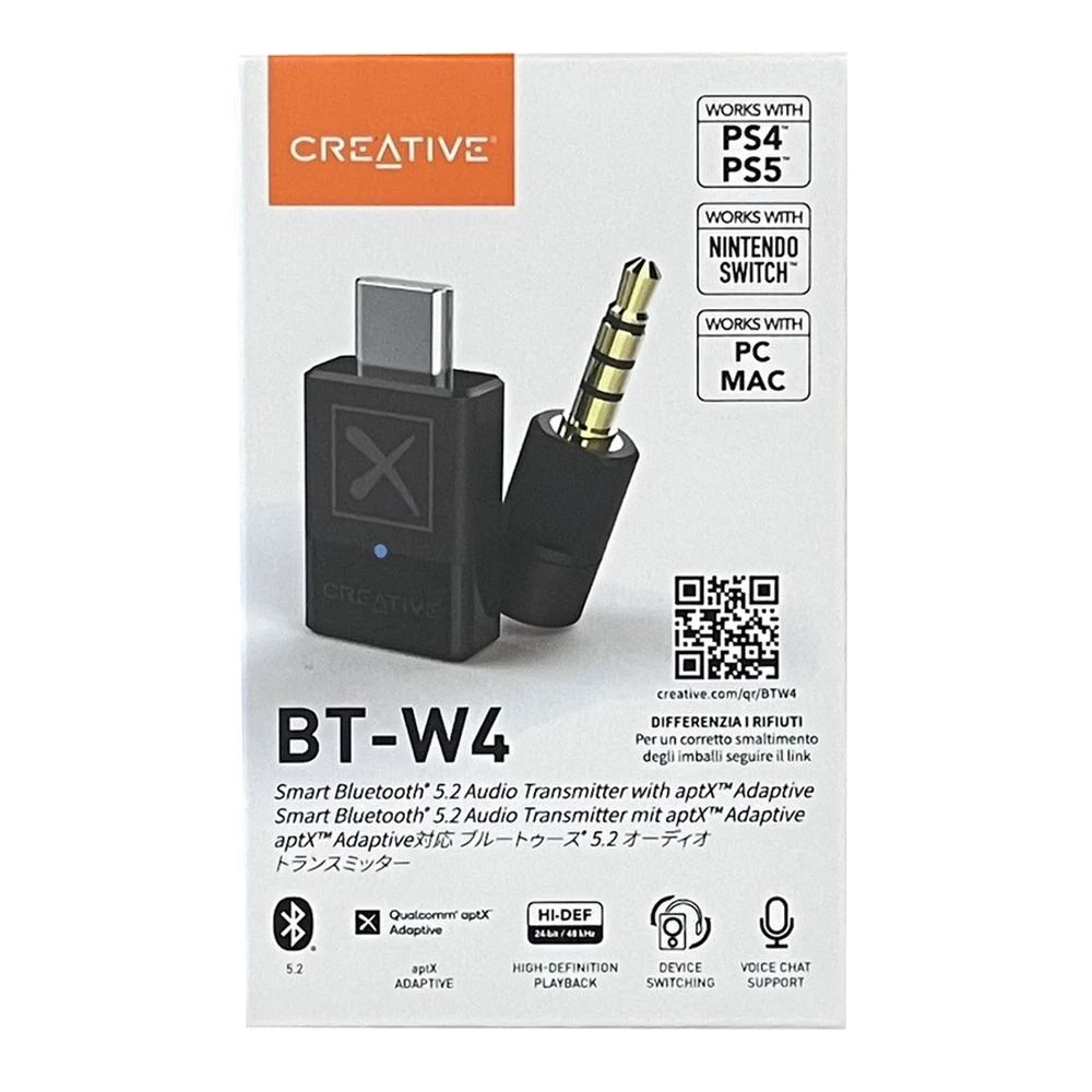 Creative BT-W4 Smart Bluetooth 5.2 Audio Transmitter with aptX Adaptive,  SA0180-PS5&SWITCH
