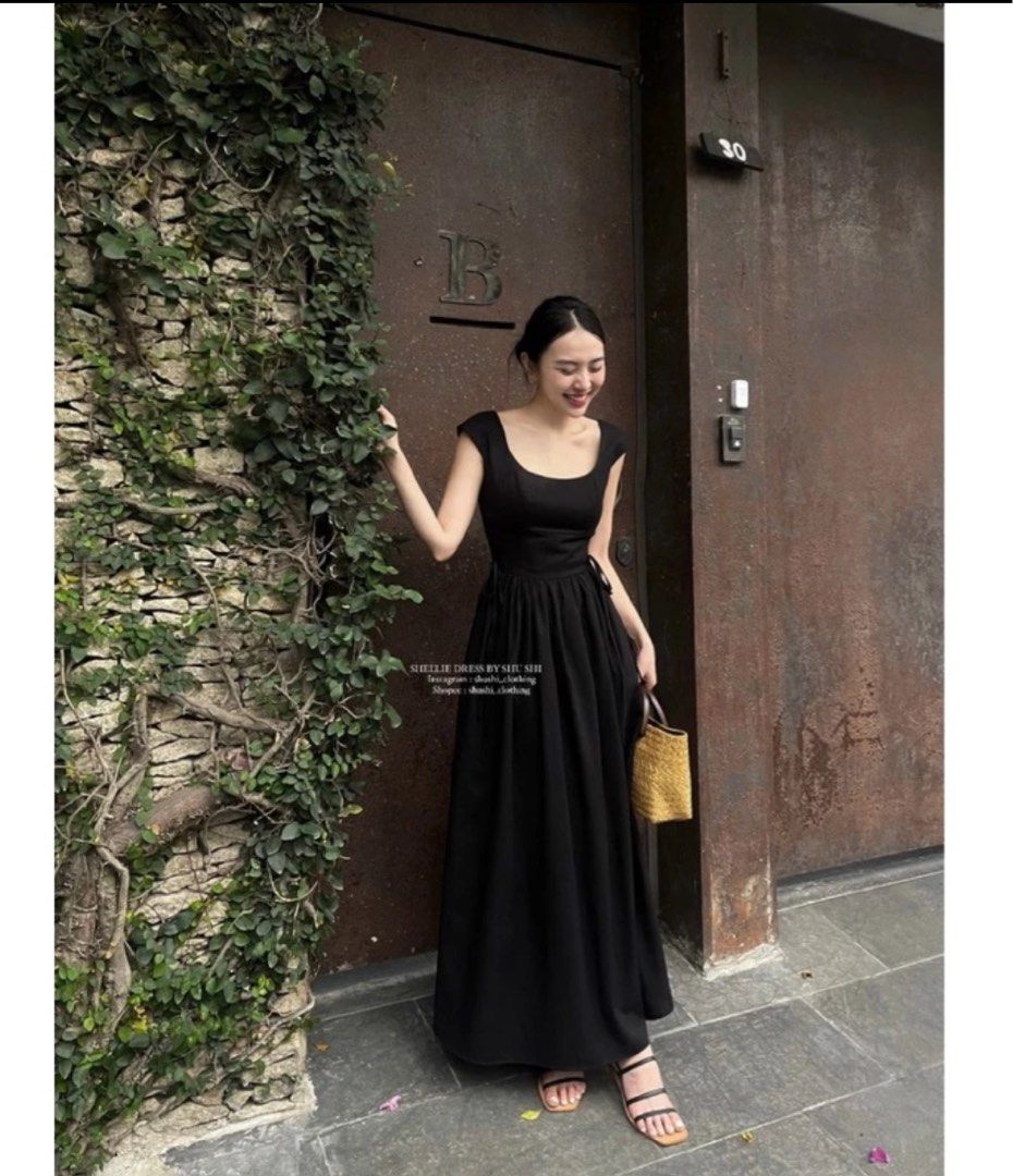 Elegant linen black dress in size L Women s Fashion Dresses