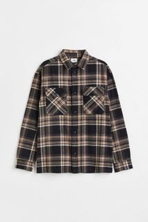 H&M Flannel Checkered Overshirt #Authentic Original Brand Limited Rare Class Import Streetwear Men Good Vintage look Oversize Zara Uni Skate Prelove not Thrift Polo Style Casual Apparel Cloth Light Brown White Black H and M Top Long Sleeve Unisex HM #Sale