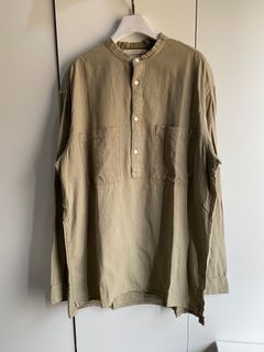 H&M Linen Longsleeve Shirt - Moss Green