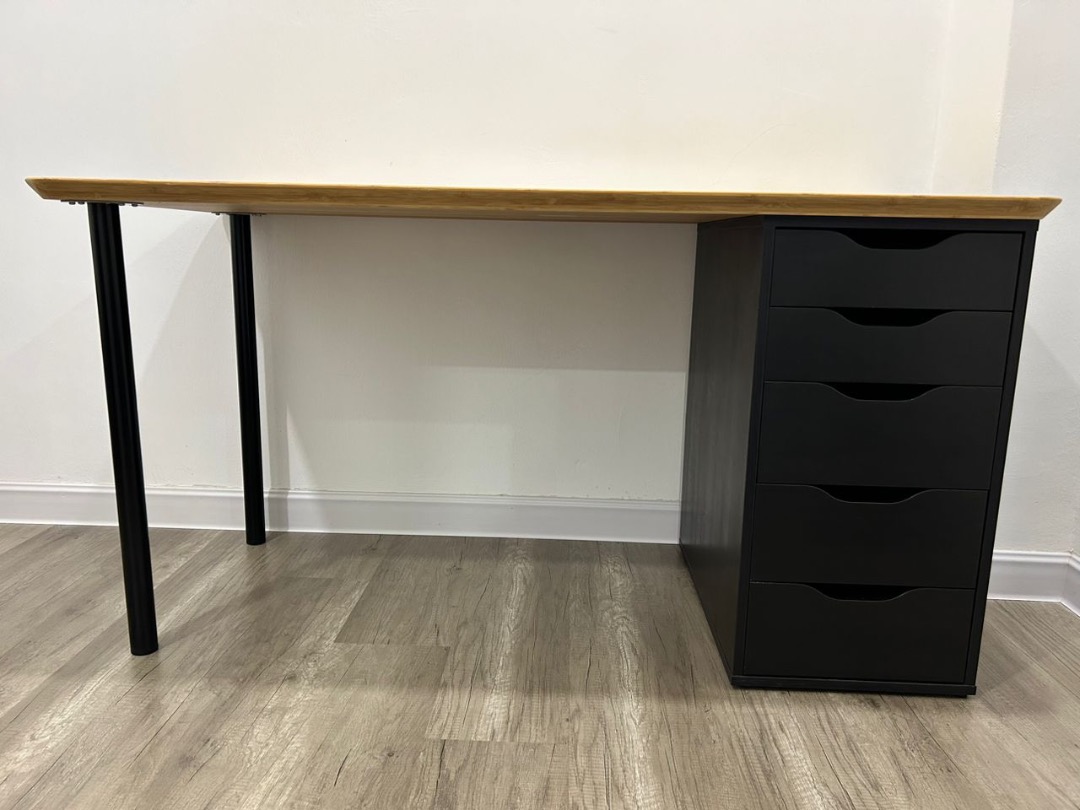 Ikea Desk Anfallare Alex bamboo black brown