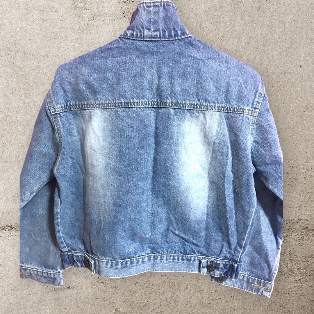 Shein Ripped Denim Jean Jacket Wave Printed Back Grunge Oversized S | eBay