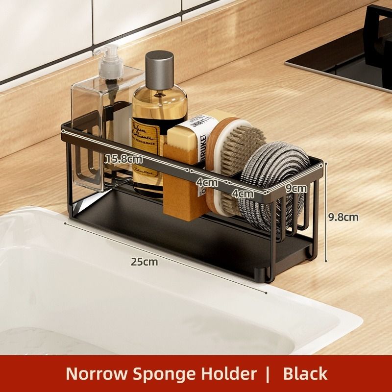Kitchen Countertop Sponge Holder with Draining Tray Stainless Steel Dish Soap Organizer Black Furniture Home Living Bathroom Kitchen Fixtures on Carousell