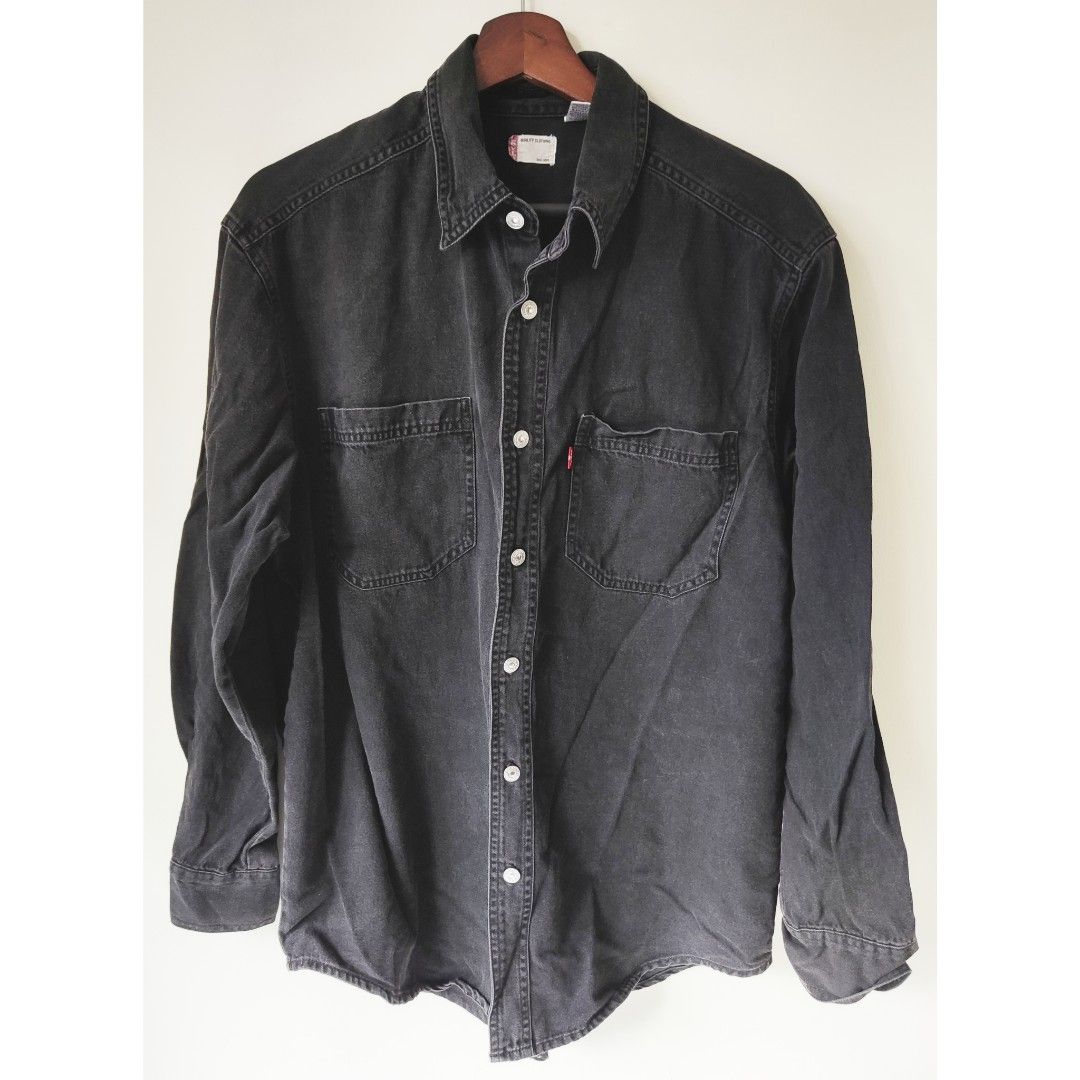 Mens black denim discount shirts long sleeve