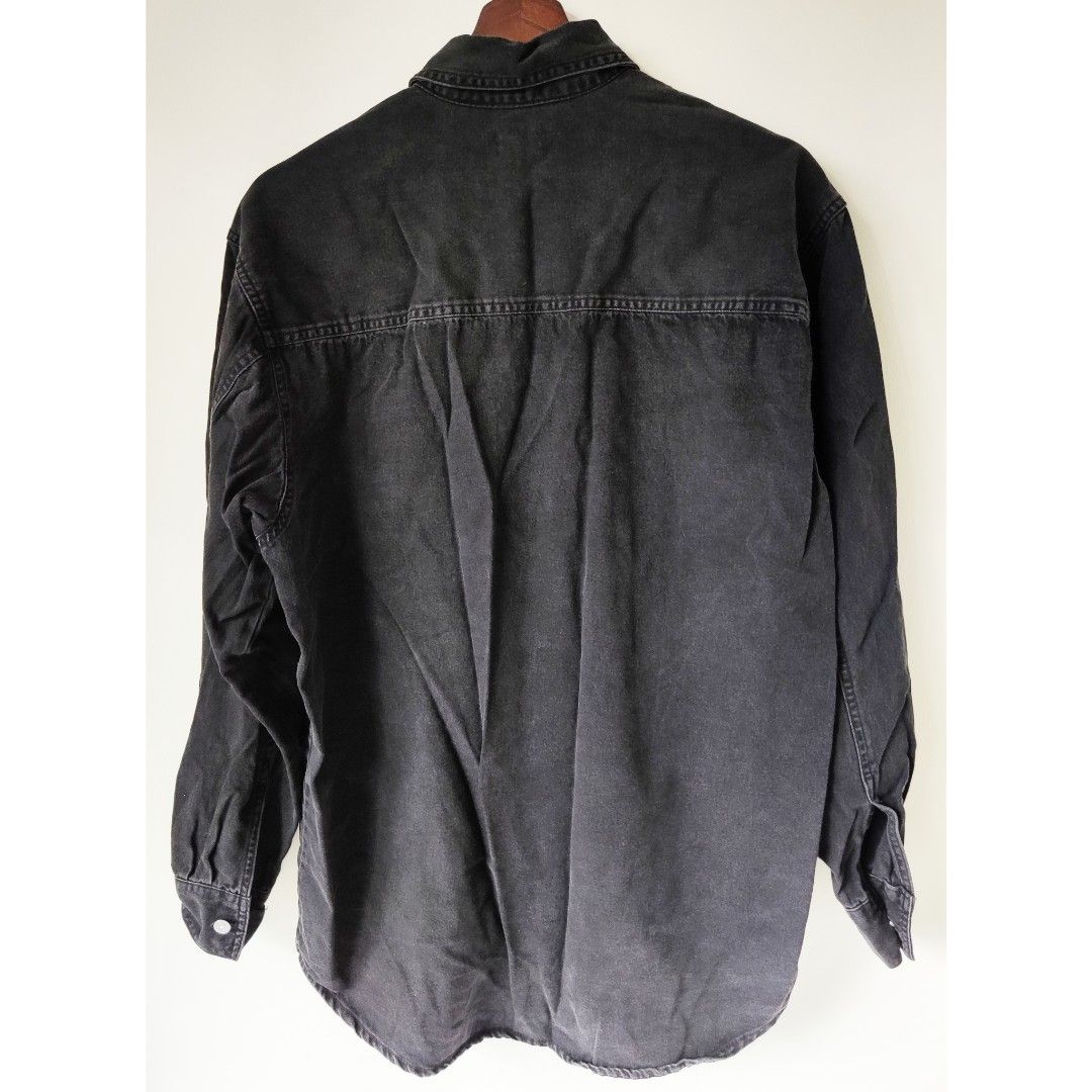 Mens black denim 2024 shirt long sleeve