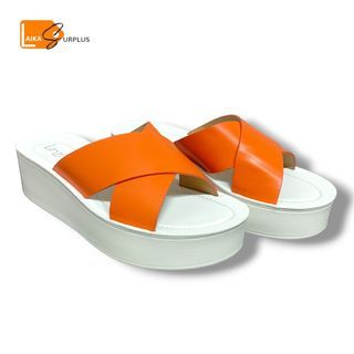 Linzi Kasper Orange Faux Leather Crossover Front Strap Flatform Sandals Size 37