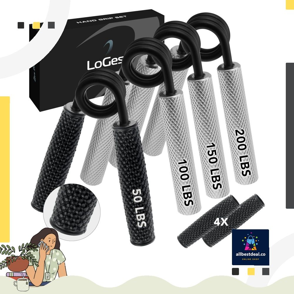 Logest Metal Hand Grip Set 100LB 200LB 3 Pack 50LB 200LB 4 Pack No Slip Heavy