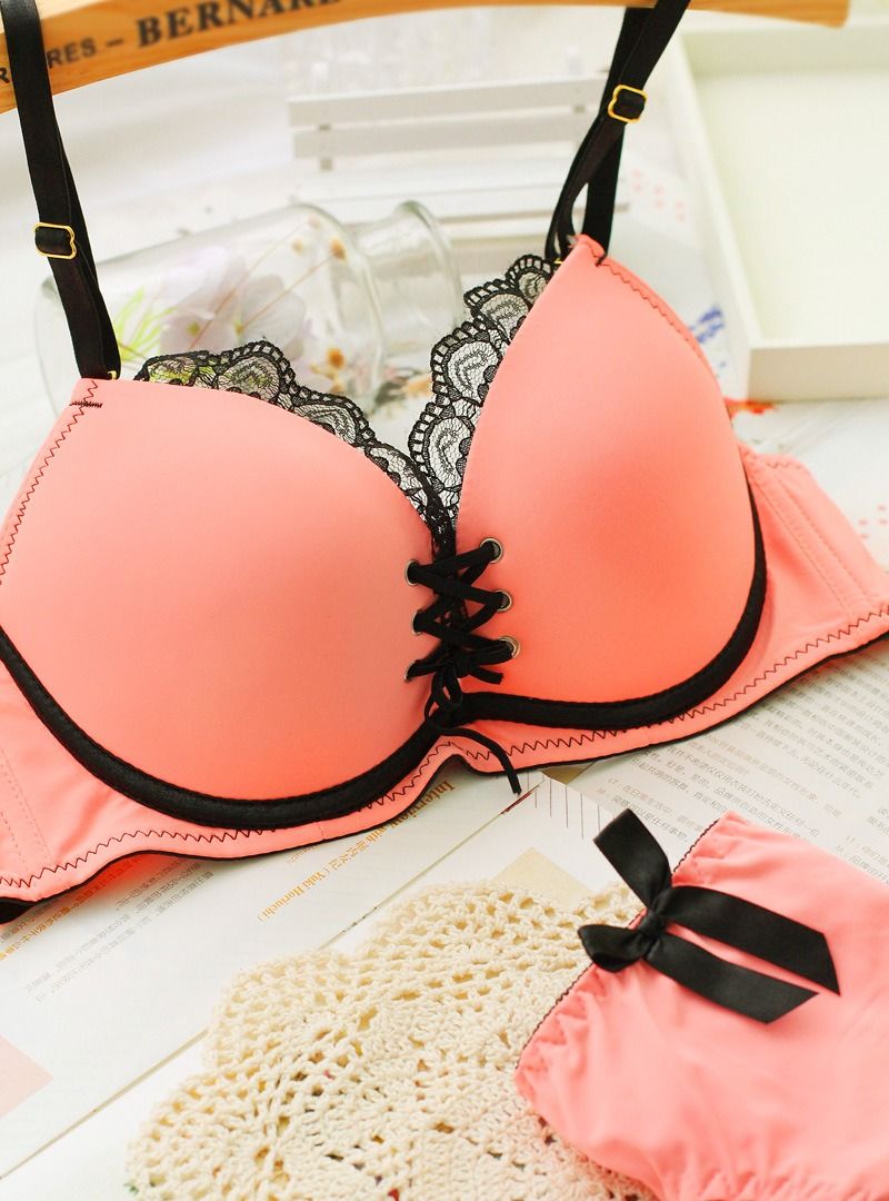 Lovely Lace Front-Tie Push Up Bra Set (Red Melon) 17182, Women's Fashion,  New Undergarments & Loungewear on Carousell