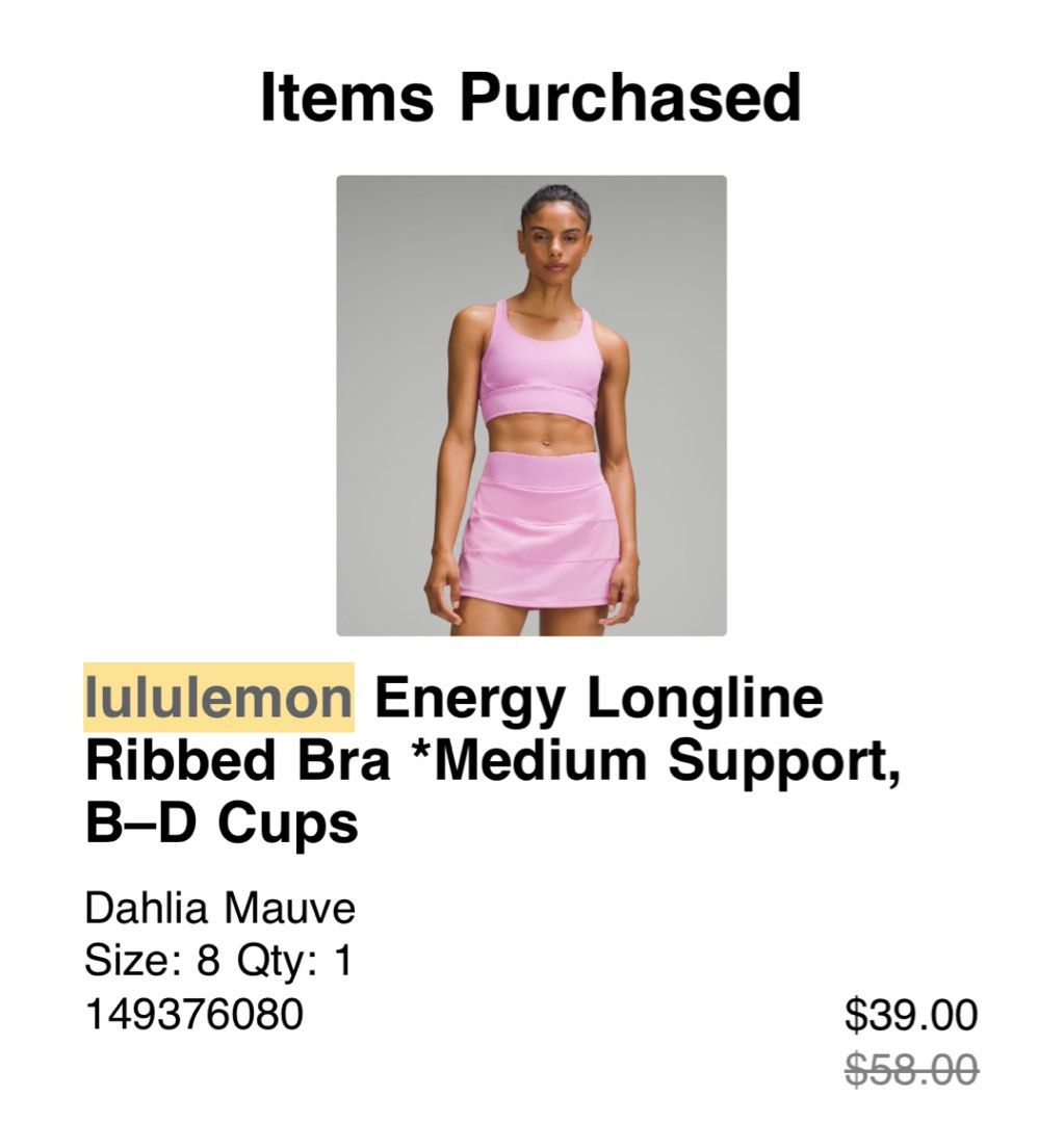 Lululemon Energy Longline Ribbed Bra, Black, Size 10, Women's Fashion,  Activewear on Carousell