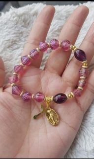 Made in India beautiful pink glass beads  with Guadalupe medallion rosary bracelet
