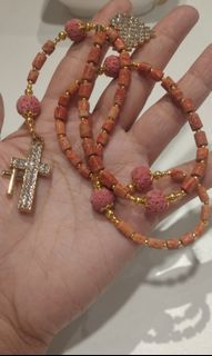 Made in Vatican Rome beautiful coral beads with double cross with heart rosary